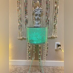Boho Crystal Beaded Side Table/ Planter/ Storage